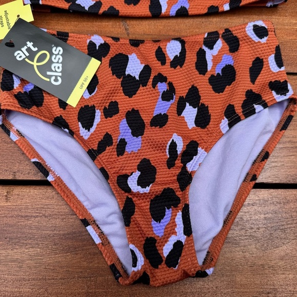 Art Class Orange and Black One Piece Swimsuit Leopard Print Size 8. NWT - Picture 2 of 8